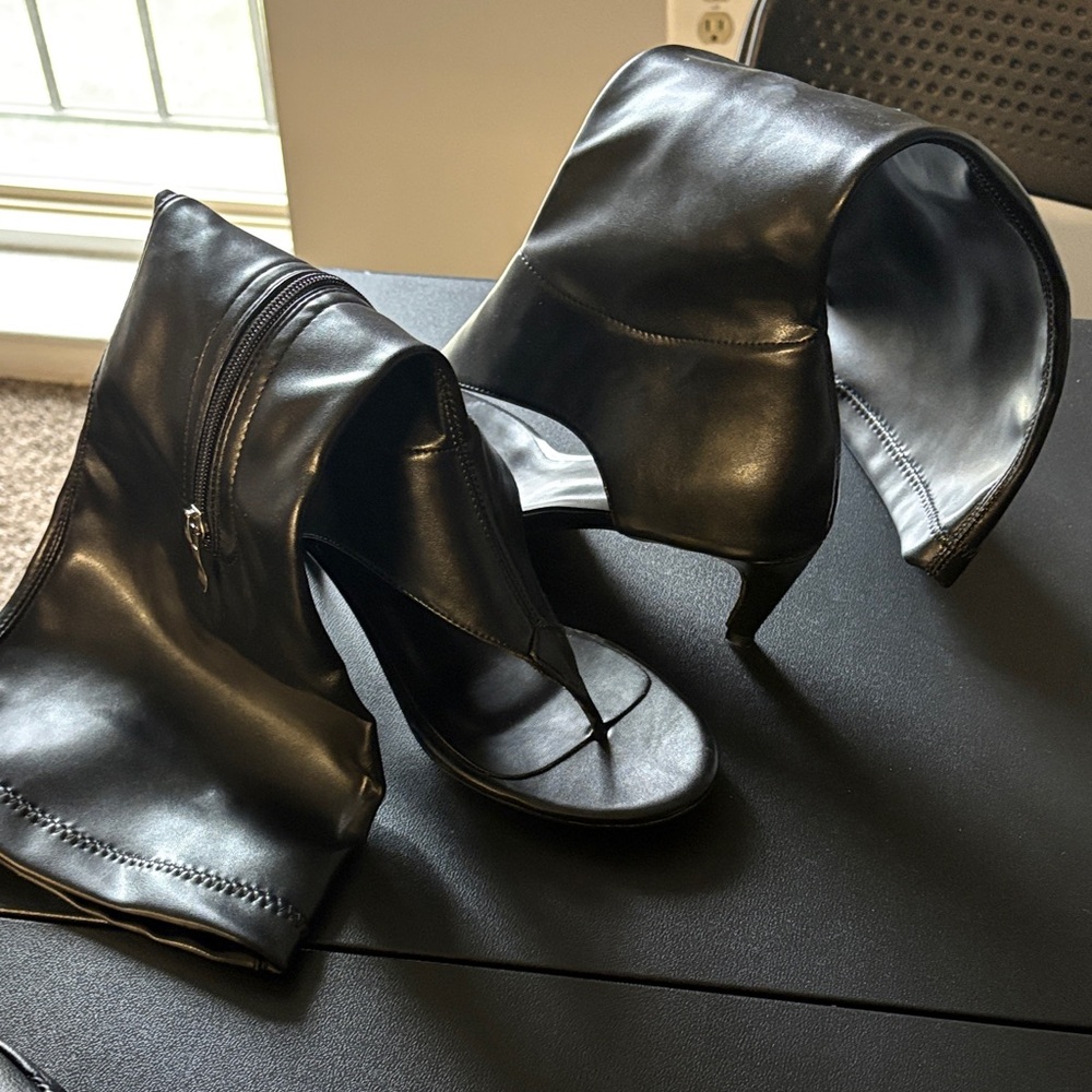 Black Thigh-High Stiletto Sandal Boots
